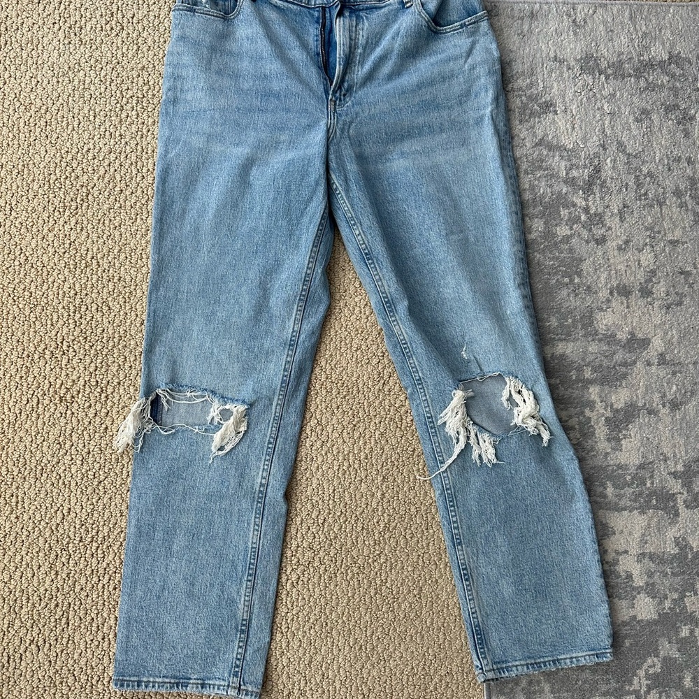 Abercrombie & Fitch Blue Straight Leg Jeans with Distressed Details